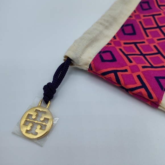 Tory Burch Geo Print Canvas Drawstring Pouch Dust Bag Pink Orange Navy Purple - Picture 2 of 4